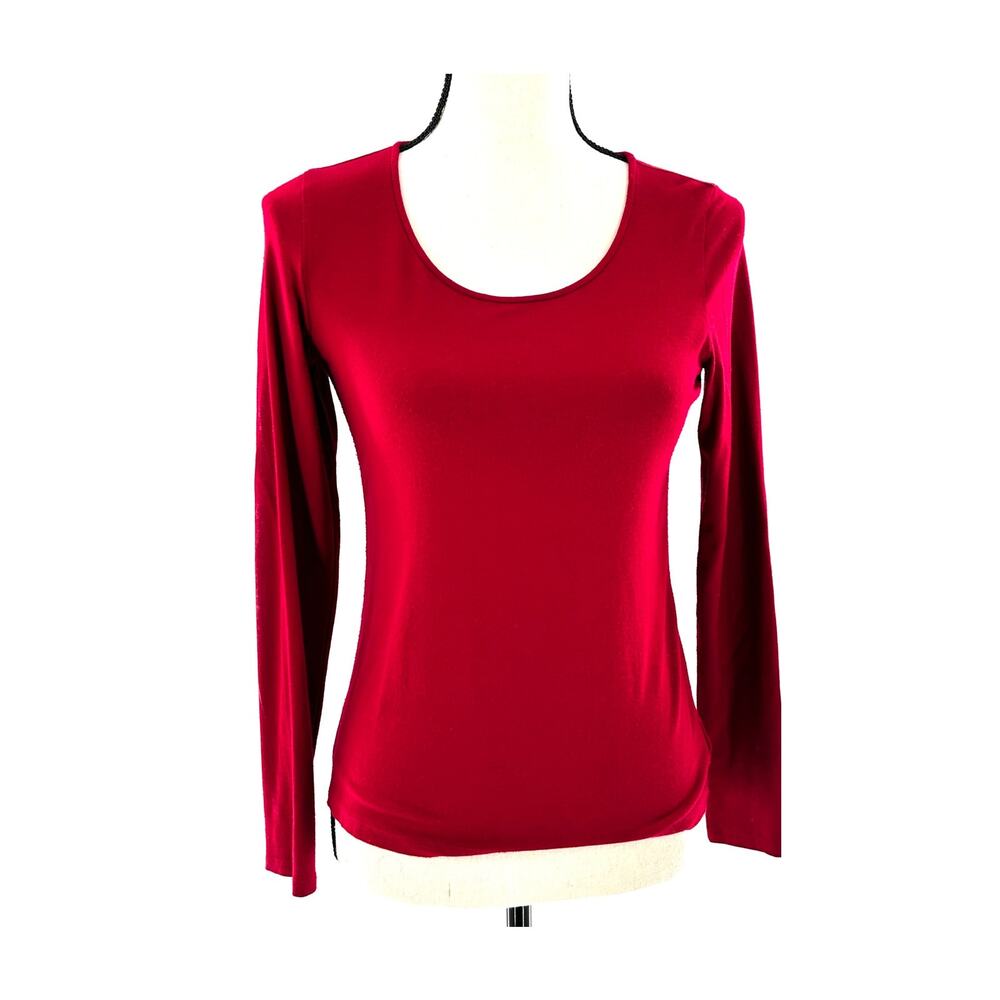 Eileen Fisher Jersey Stretch Top XS Red Tee Shirt Blouse Capsule Minimalist